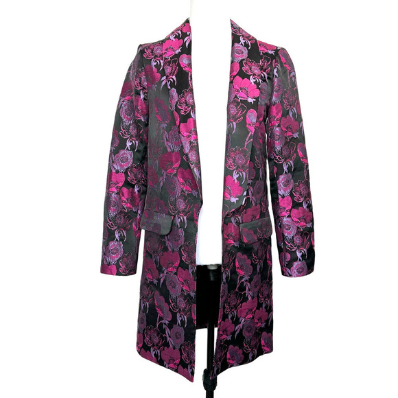 Revolve x House of Harlow Coat Brocade Jacket‎ Black Pink Purple Sz XS - Picture 1 of 12